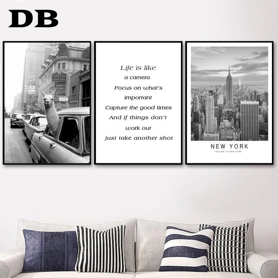 Автомобиль Альпака Нью-Йорк винтажная город лама скандинавские плакаты и принты