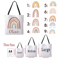 lvyziho boho watercolor rainbow personalized name shopping travel women high quality all over print tote bag