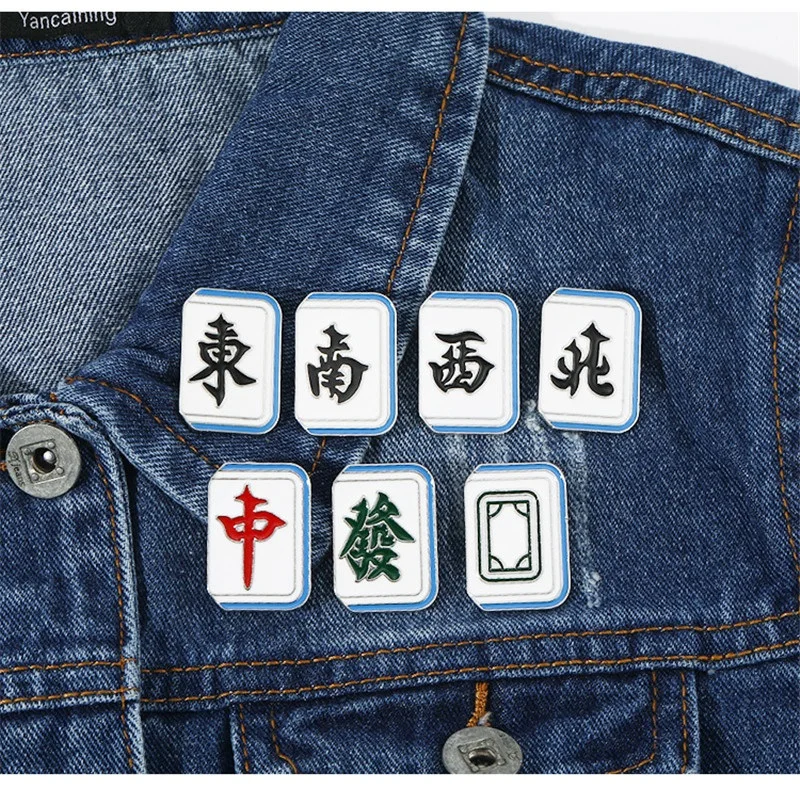 Модная игра Маджонг Эмалированные булавки Смешной китайский стиль Геометрическая брошь Ювелирные изделия для вечеринок для женщин, мужчин и унисекс.