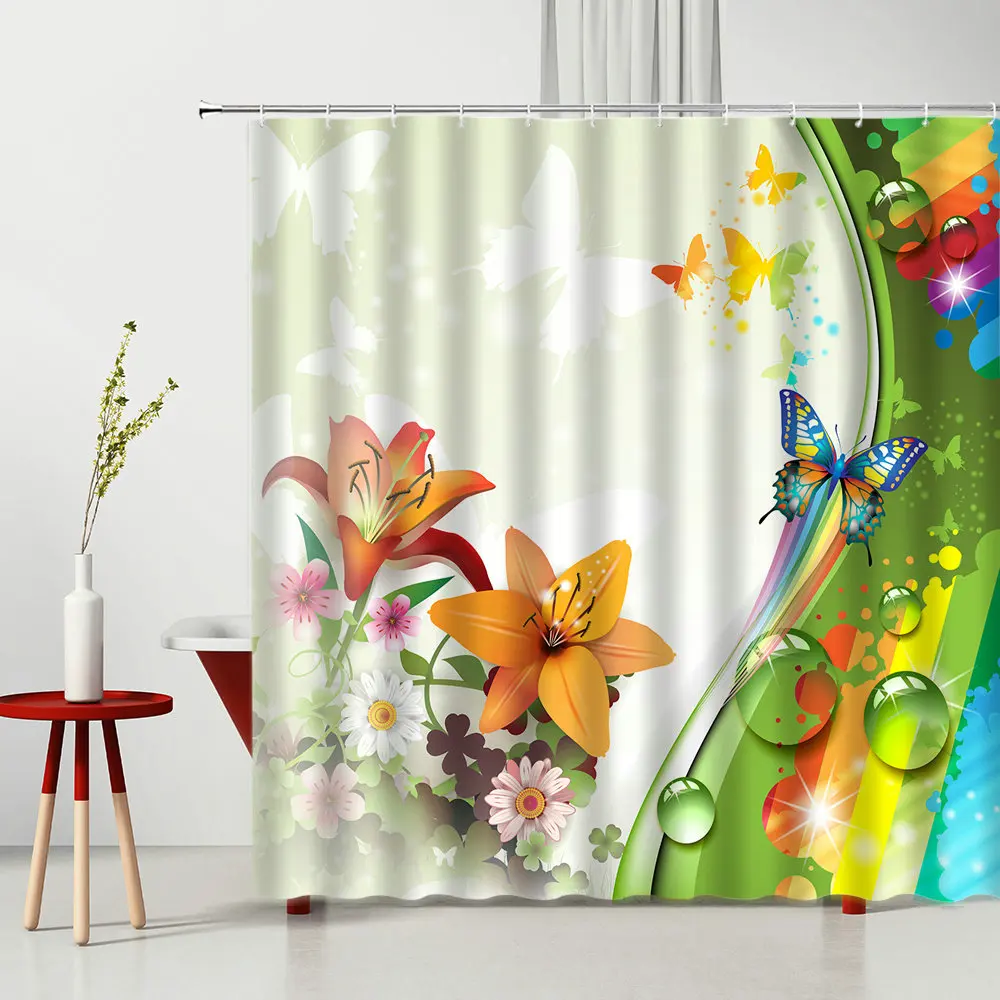 Типографии душ Шторы s Хризантема цветок природные пейзажи Водонепроницаемая