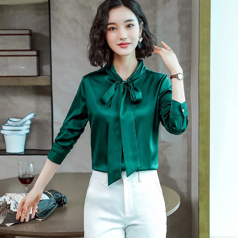 Женская футболка с длинными рукавами шелковые рубашки Блузки модные Весна и