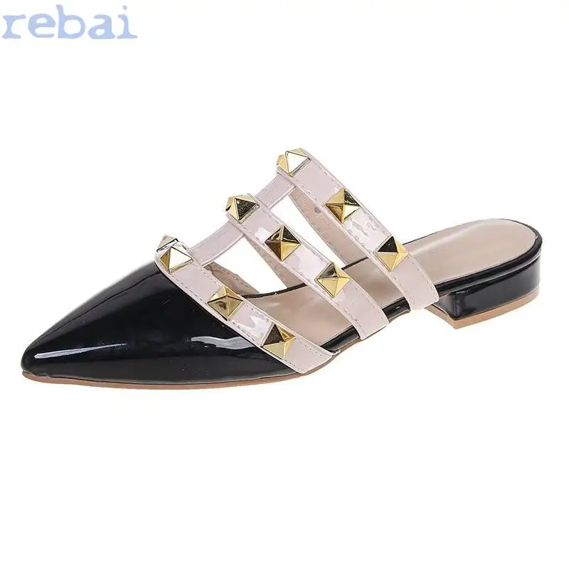 

2021 Women Sandals Pointed Toe Ladies Sandals Slippers Fashion Flat Slides Causal Shoes Luxury Female Causal Thick Heels Sandals