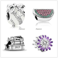 925 sterling silver charm openwork purple daisy charm beads fit women pandora bracelet necklace jewelry