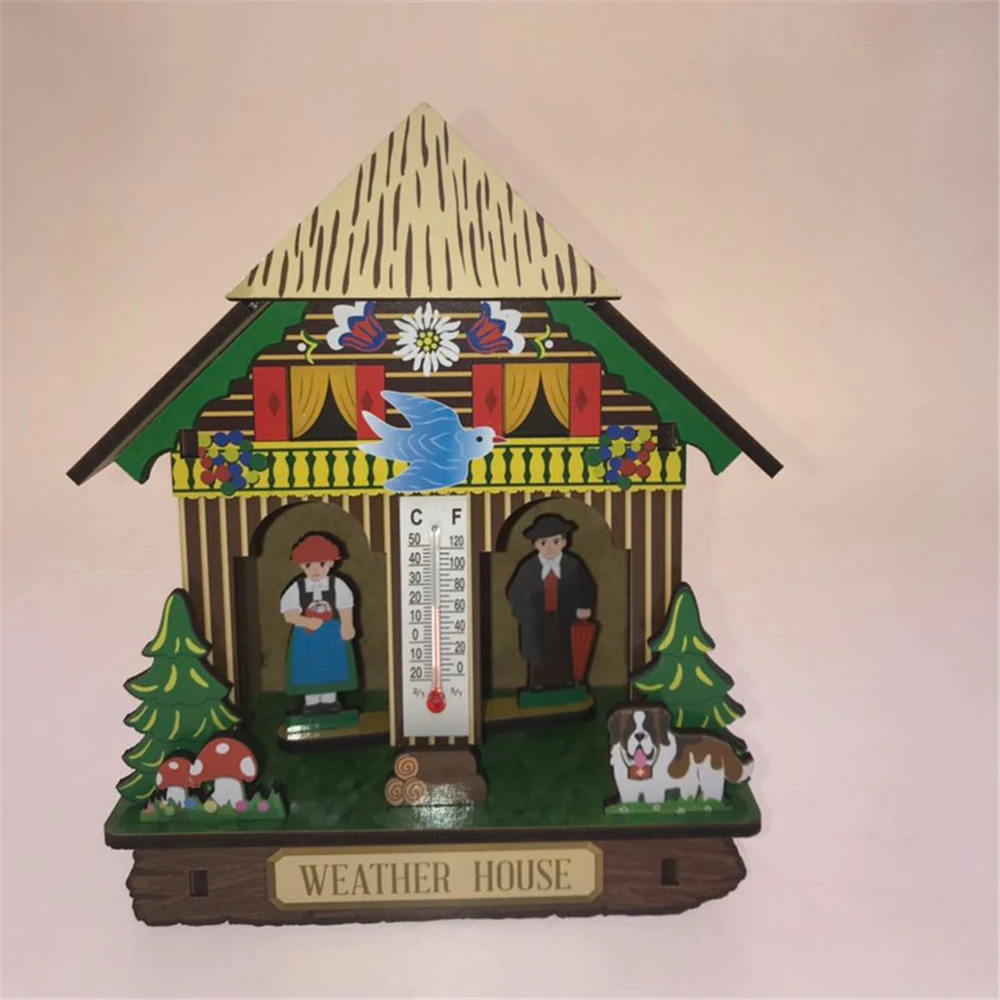 

Creative Cute Wooden House Barometer Thermometer Wall Mounted Weather Hygrometer Home Retro Decoration Crafts Dropshipping