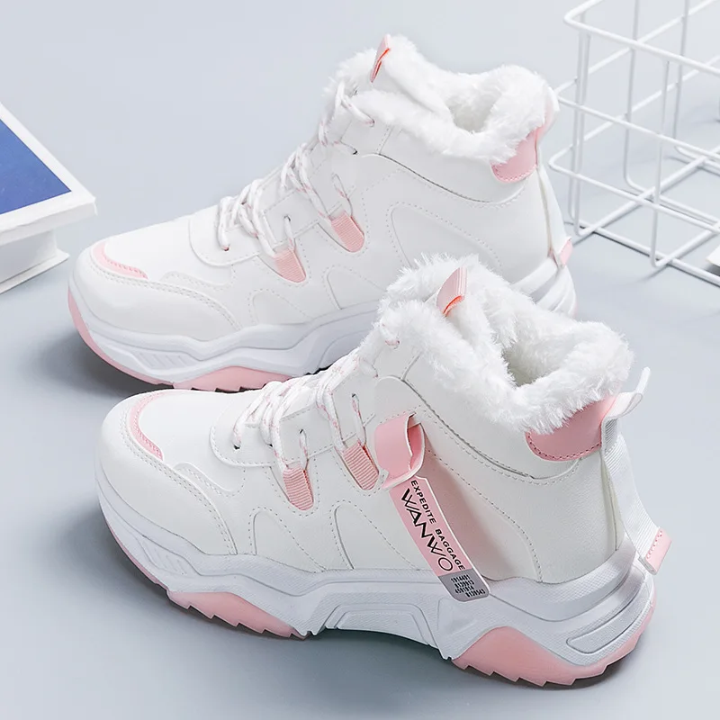 

New Hot Autumn Ins Women Student High-top Shoes Fashion Thick-soled Mid-heel Lace-up Casual Sneakers Women Vulcanized Shoes