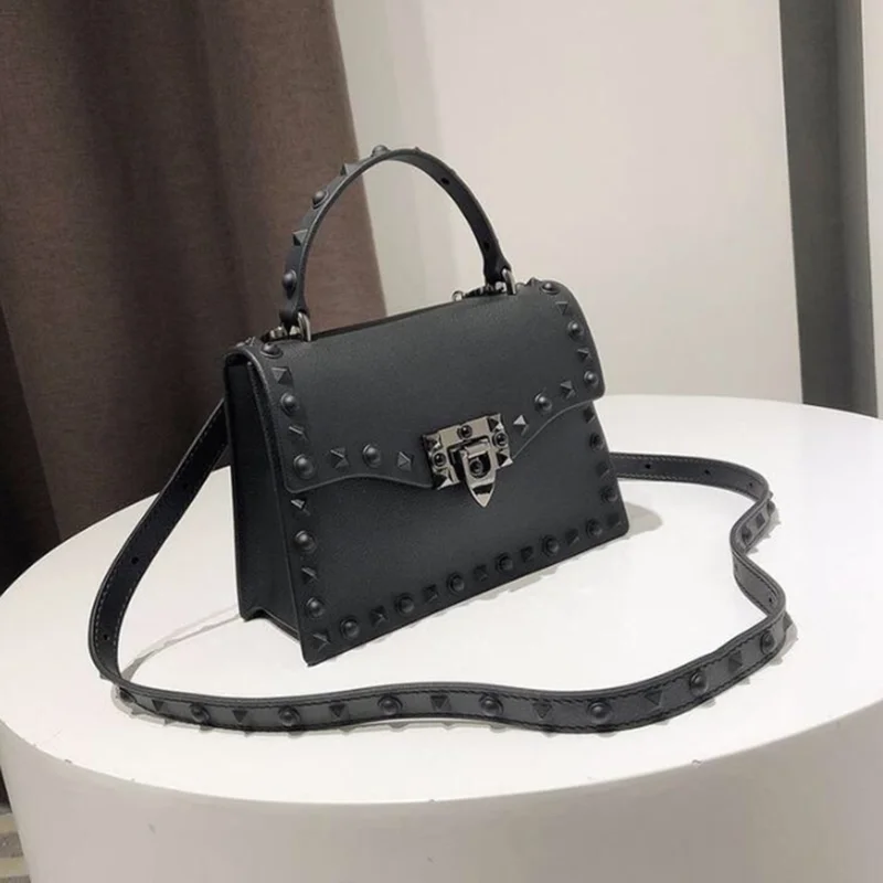 

Leather Handbags Women Bags Large Capacity Bag Hasp Messenger Bag Rivet Rock One-Shoulder Small Square Pack