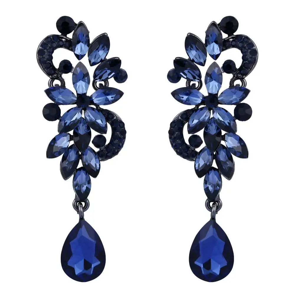 Blue Black Tuliper серьги в богемном стиле с цветами и кристаллами, свадебные Висячие серьги для женщин, вечерние ювелирные изделия 귀이 이 - Окраска металла: Blue Black