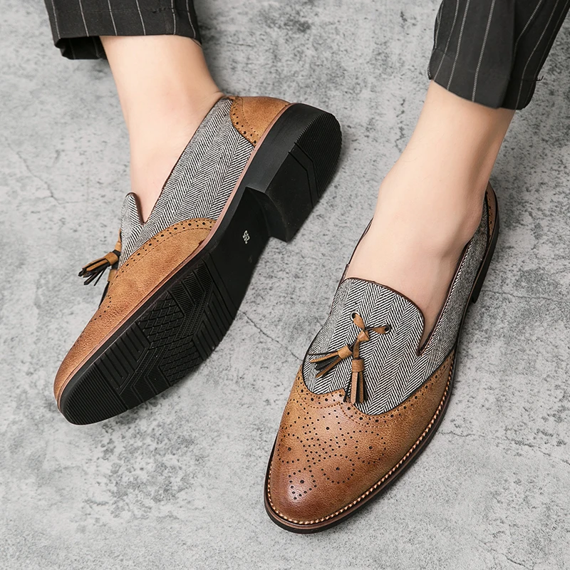 Туфли-оксфорды мужские с перфорацией и бахромой лоферы без застежки