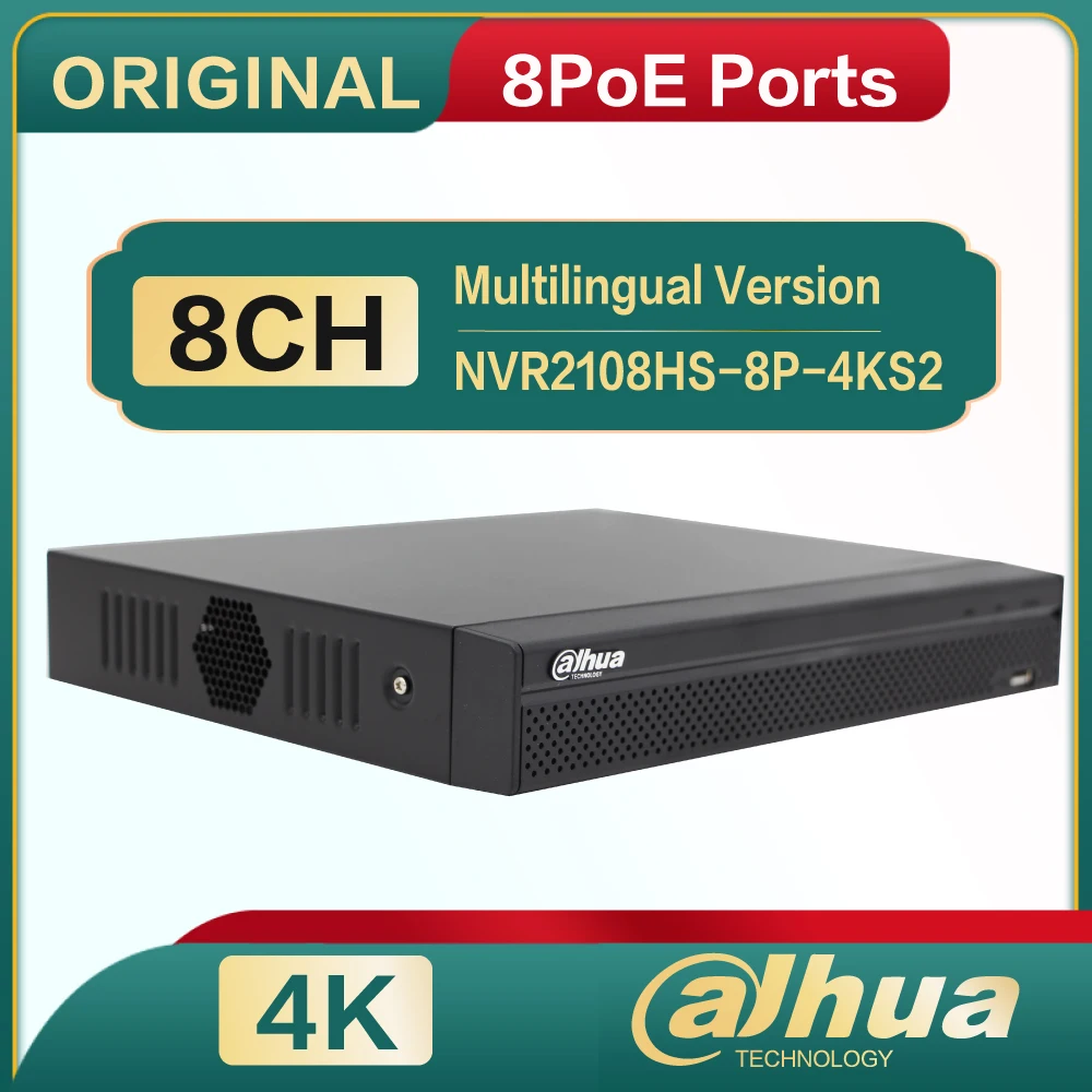 

NVR2108HS-8P-4KS2 Dahua 8-канальный компактный 1U 8PoE Lite 4K H.265 сетевой видеорегистратор с 8 портами poe