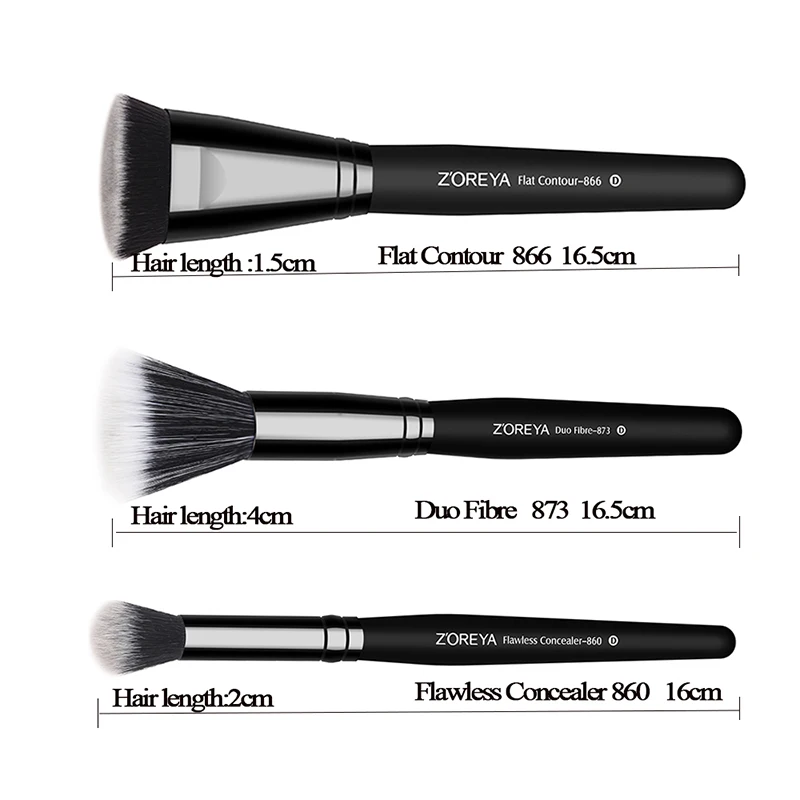 

Zoreya Brand 3pcs Flat contour makeup brushes set for women concealer Cosmetic tool Nylon hair Duo Fibre brush set
