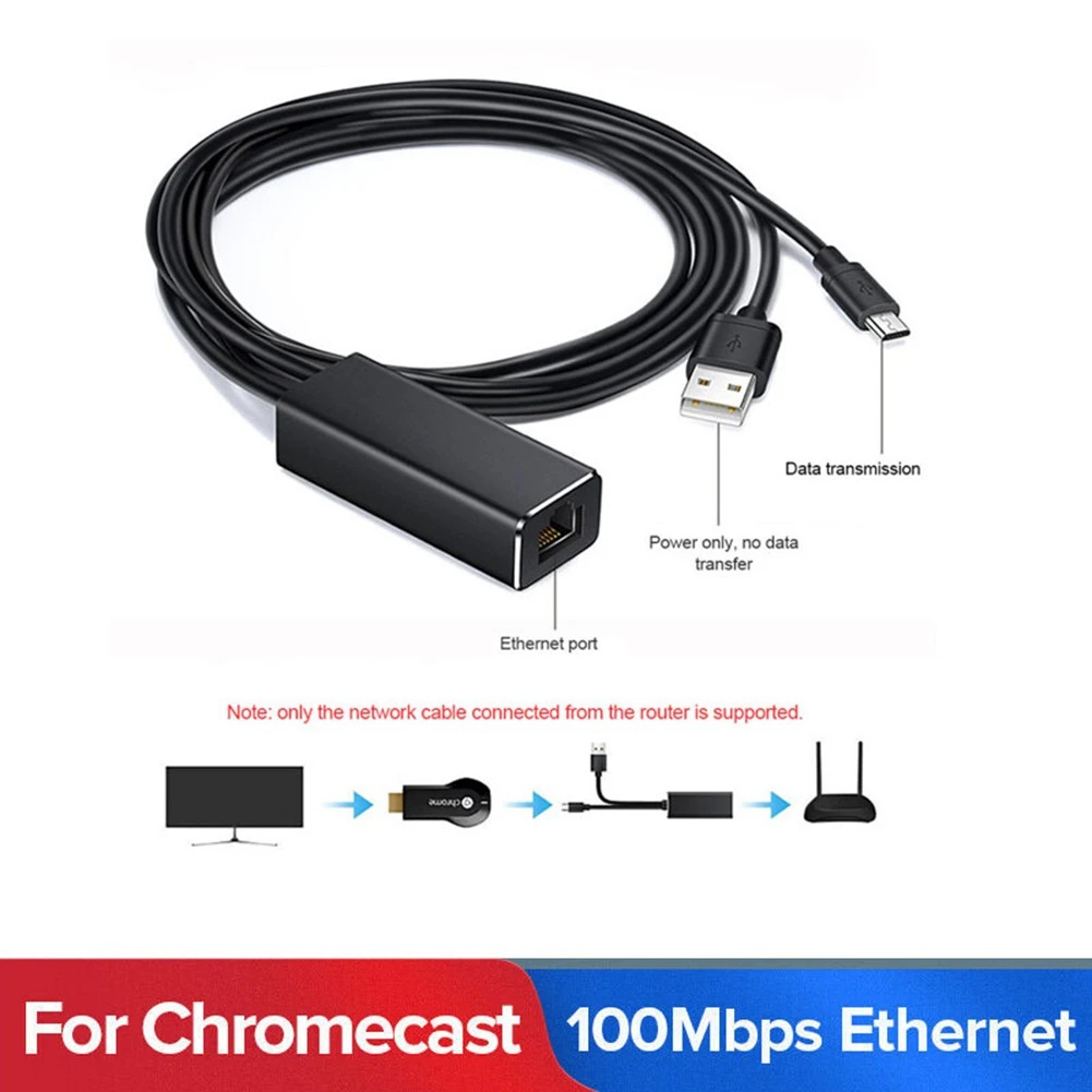 USB Ethernet адаптер 10/100 Мбит/с для Chromecast Micro USB2.0 к RJ45 Fire TV/Google TV Stick сетевая карта |