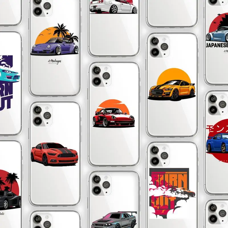

car Street racing Phone Case Transparent for iPhone Samsung A S 11 12 6 7 8 9 30 Pro X XS Max XR Plus lite Clear mobile bag