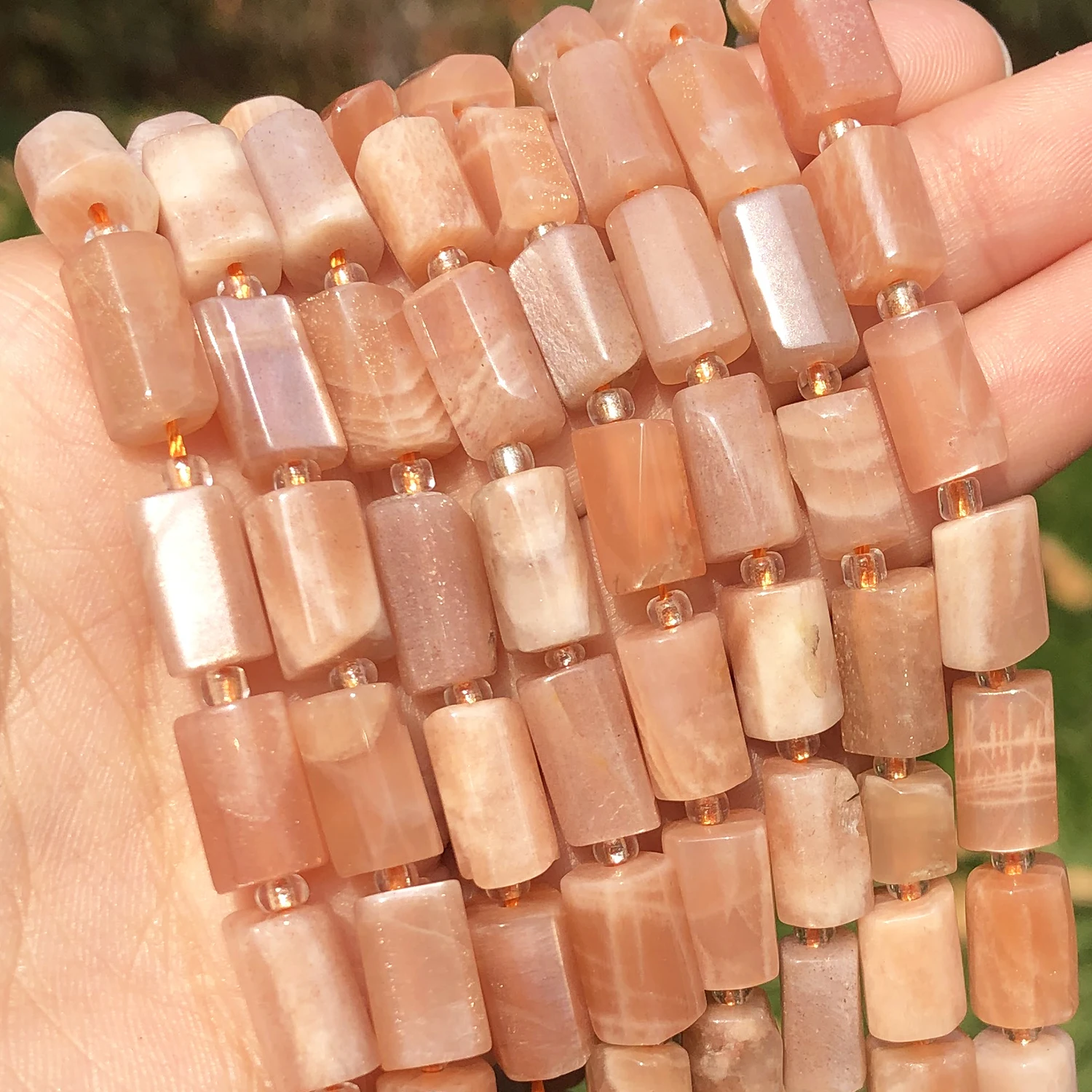 

Natural Stone Column Shape Faceted Sunstone Loose Spacer Beads for Jewelry DIY Making Charms Bracelet Earrings Accessories