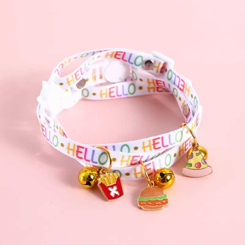 

Pet suffocation adjustable color hamburger fries pizza pendant bells cat collar dog necklace dog supplies puppy accessories