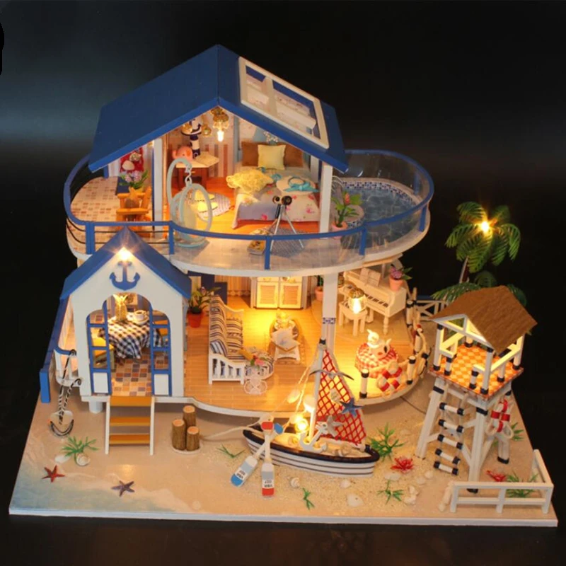 

Wooden Miniature Romatic Aegean Sea DIY Doll House Kit Building Assembly Model Kit Home Decoration Christmas Birthday Gifts