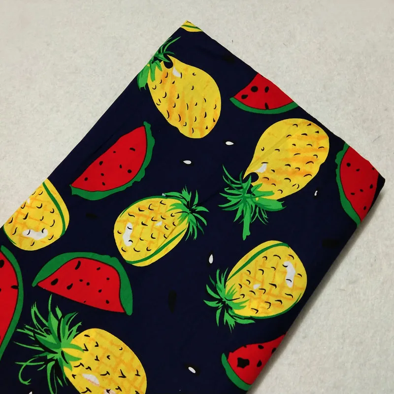 Свежий темно-синий цветной фрукт арбуз ананас напечатанный Хлопок Поплин Ткань 50x145 см Лоскутная Ткань для платья Вечерние