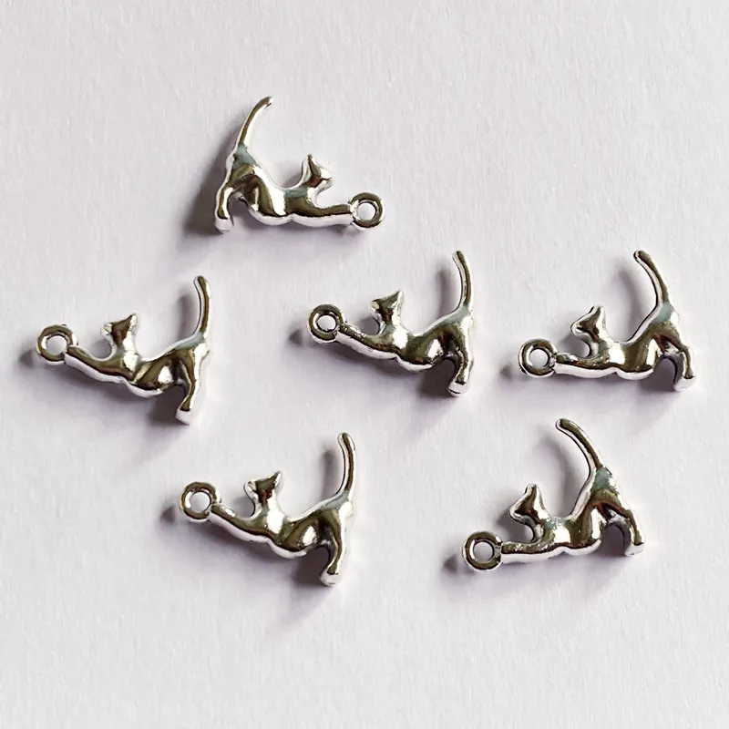 

10pcs 19x15mm Mini Cat Charm Tibetan Silver Color Pendant For Making Fit DIY Necklace Jewelry Handmade Accessories Wholesale