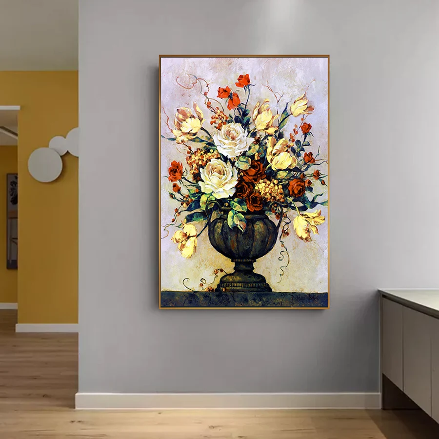 Абстрактная картина маслом с цветком на холсте художественные принты