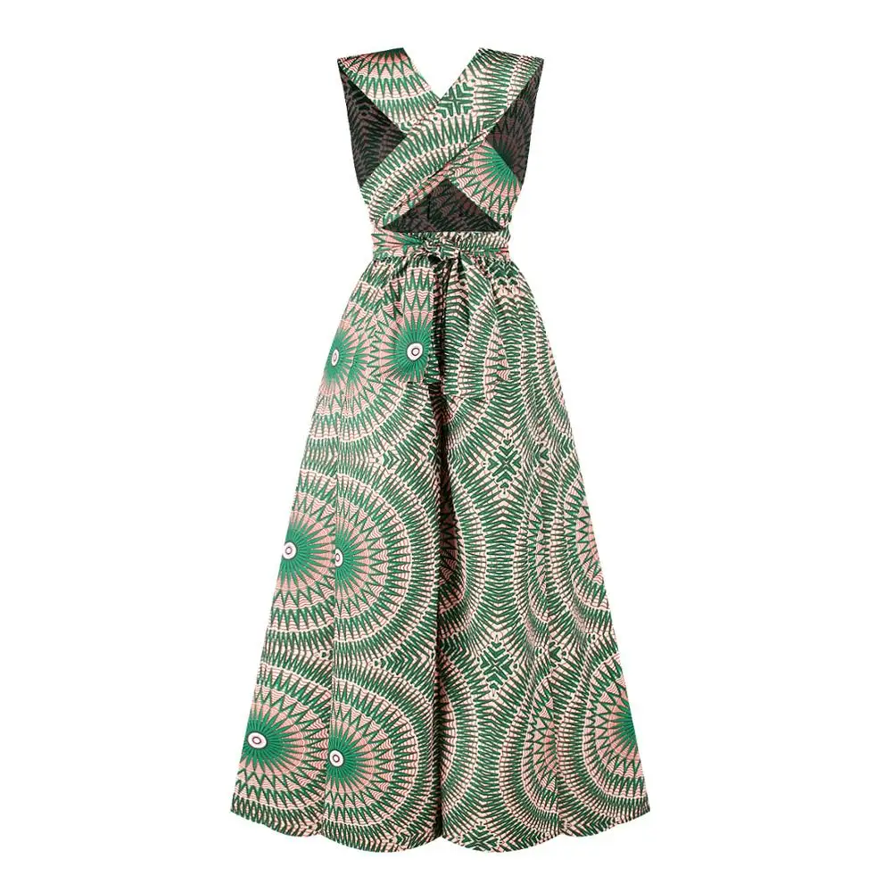 

African new style autumn clothing new digital printing women's sexy variety of straps to wear DIY wide-leg jumpsuit