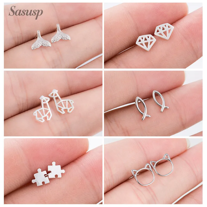 Женские серьги гвоздики в виде кота Sasusp оленя для сестры на день рождения