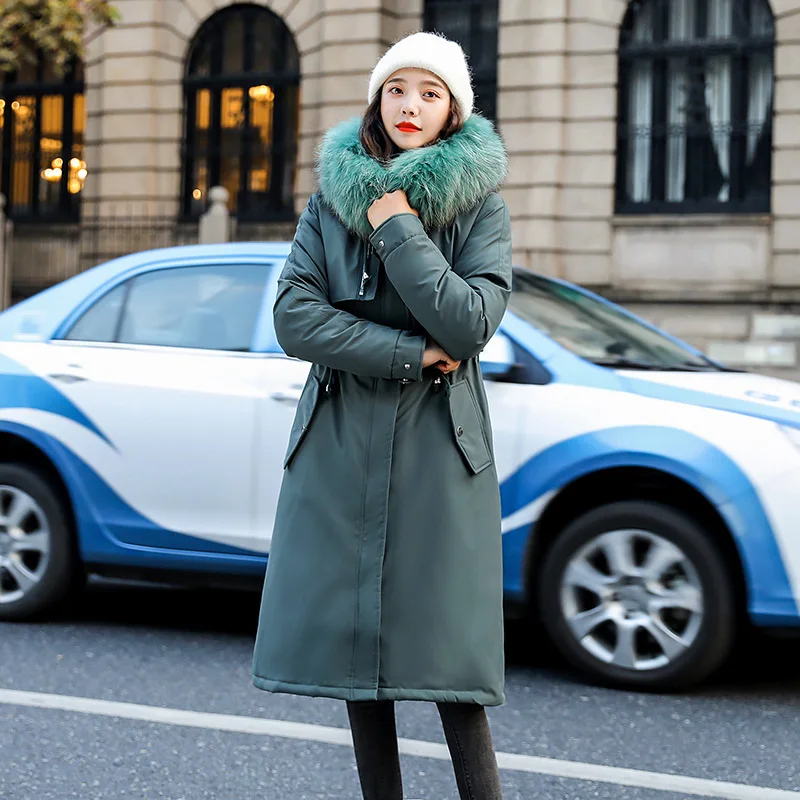 Женская парка с капюшоном Abrigos Mujer Invierno длинная приталенная зимняя куртка меховым