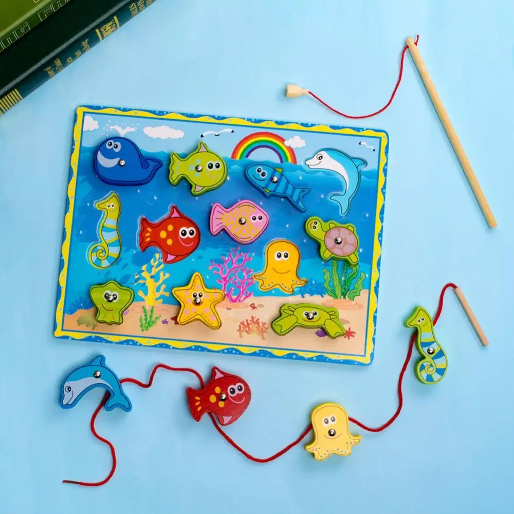 

Children Wooden Magnetic Fishing Game Board Jigsaw Puzzles Interactive Play Toy Toddler Early Education Cognition Fishing Toys