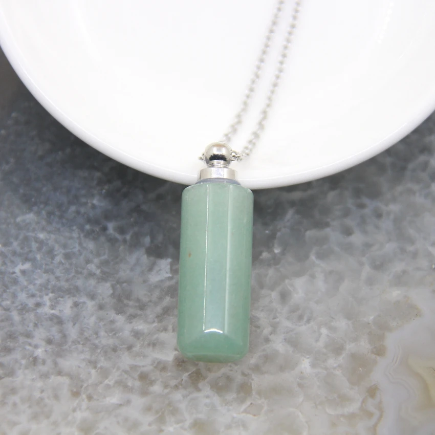 

5 Shape Choice Aventurine Perfume Bottle Pendants Necklaces,Natural Green Stone Gems Essential Oil Diffuser Vial Charms Jewelry