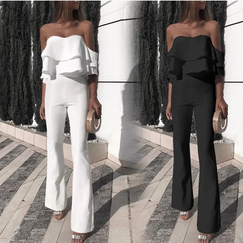

Jumpsuits for Women Arrivals White Wide Leg Jumpsuit Elegant Ruffle Bodysuit for Prom Celebrity Evening Club Women Fashion