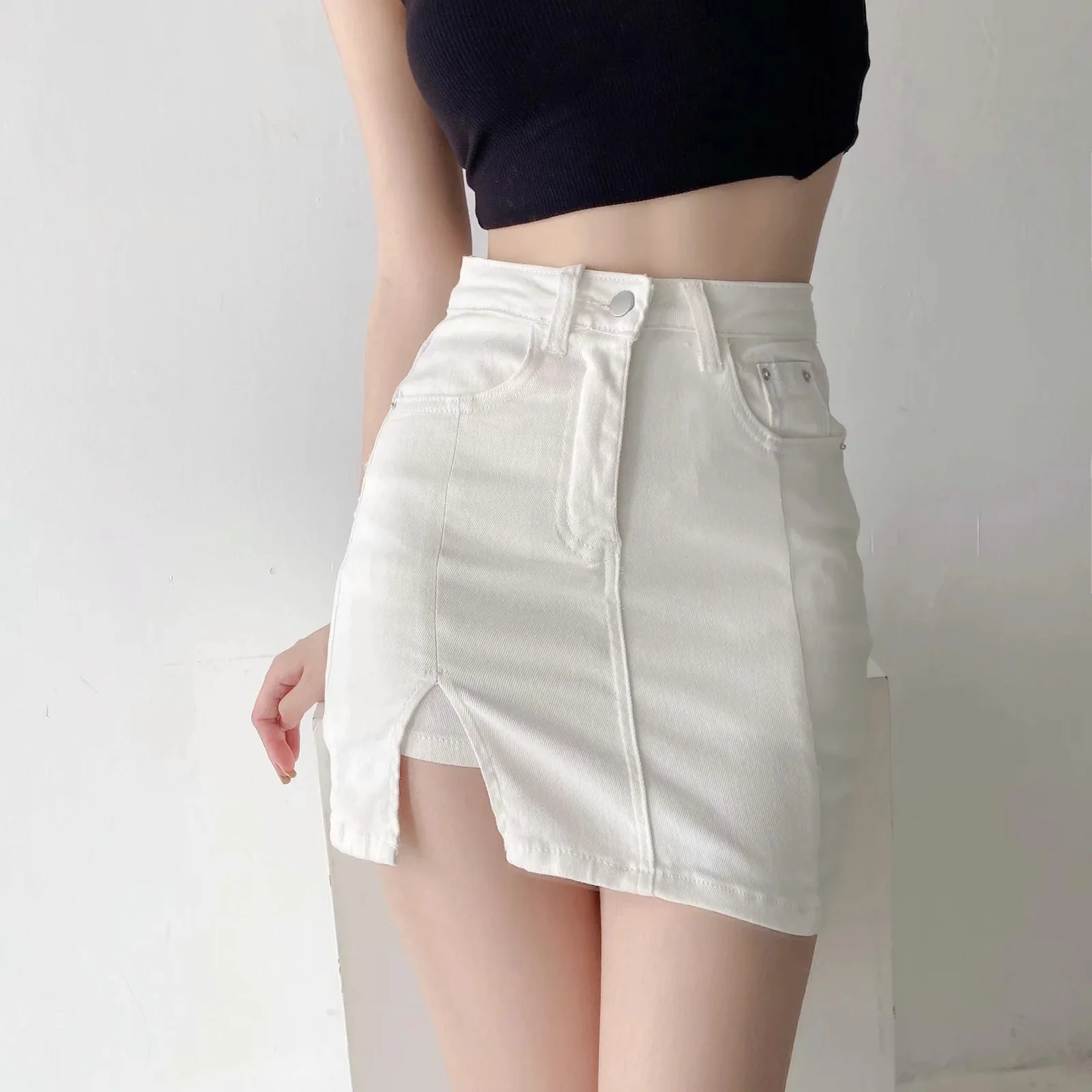 

package buttocks short skirt girl summer new high waist exposed side split proof show thin package buttocks short skirt