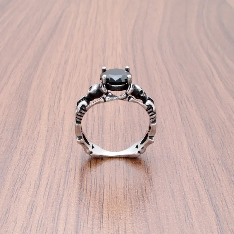 Кольцо из нержавеющей стали с черным призраком злом двойным черепом скелетом и