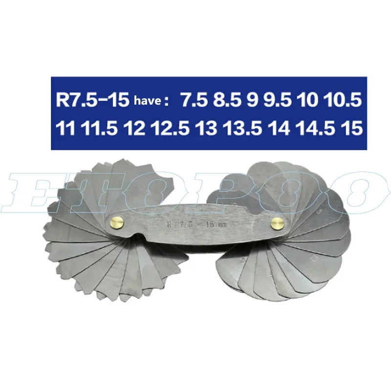 R7.5-15 4 предмета в комплекте с малым радиусом манометры R0.3-1.5 R1-7 R7.5-15 R15.5-25 R1-6.5/R7-14.5/R15-25/R26-80 Нержавеющая сталь выпуклые зеркала безопасности arc измерительный инструмент - Цвет: R7.5-15