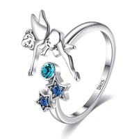 zemior 925 sterling silver cute angel star finger ring blue zircon adjustable rings for women girl silver jewelry accessories