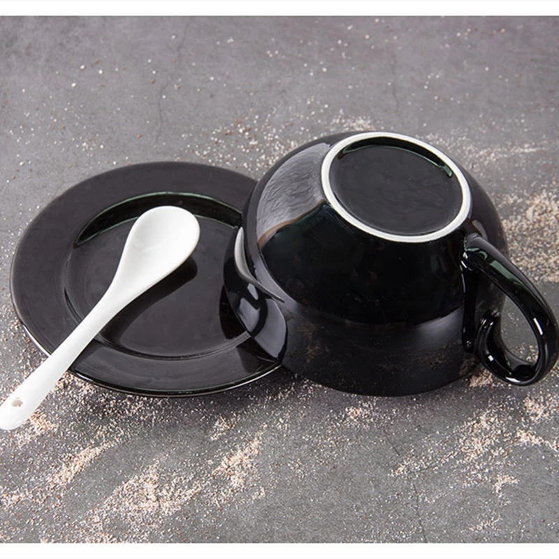 Черная Керамическая кофейная чашка блюдце ложка набор кружка для латте капучино