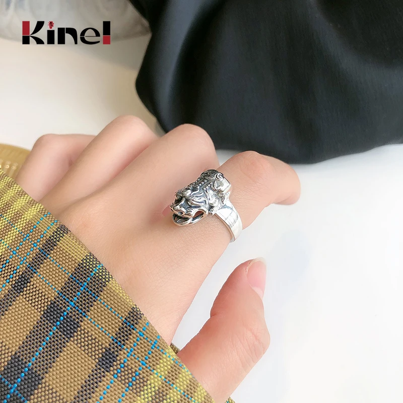 

Kinel Sterling Silver 925 Vintage Punk Open Adjustable Finger Rings for Women Men Anti allergy Jewelry Accessories