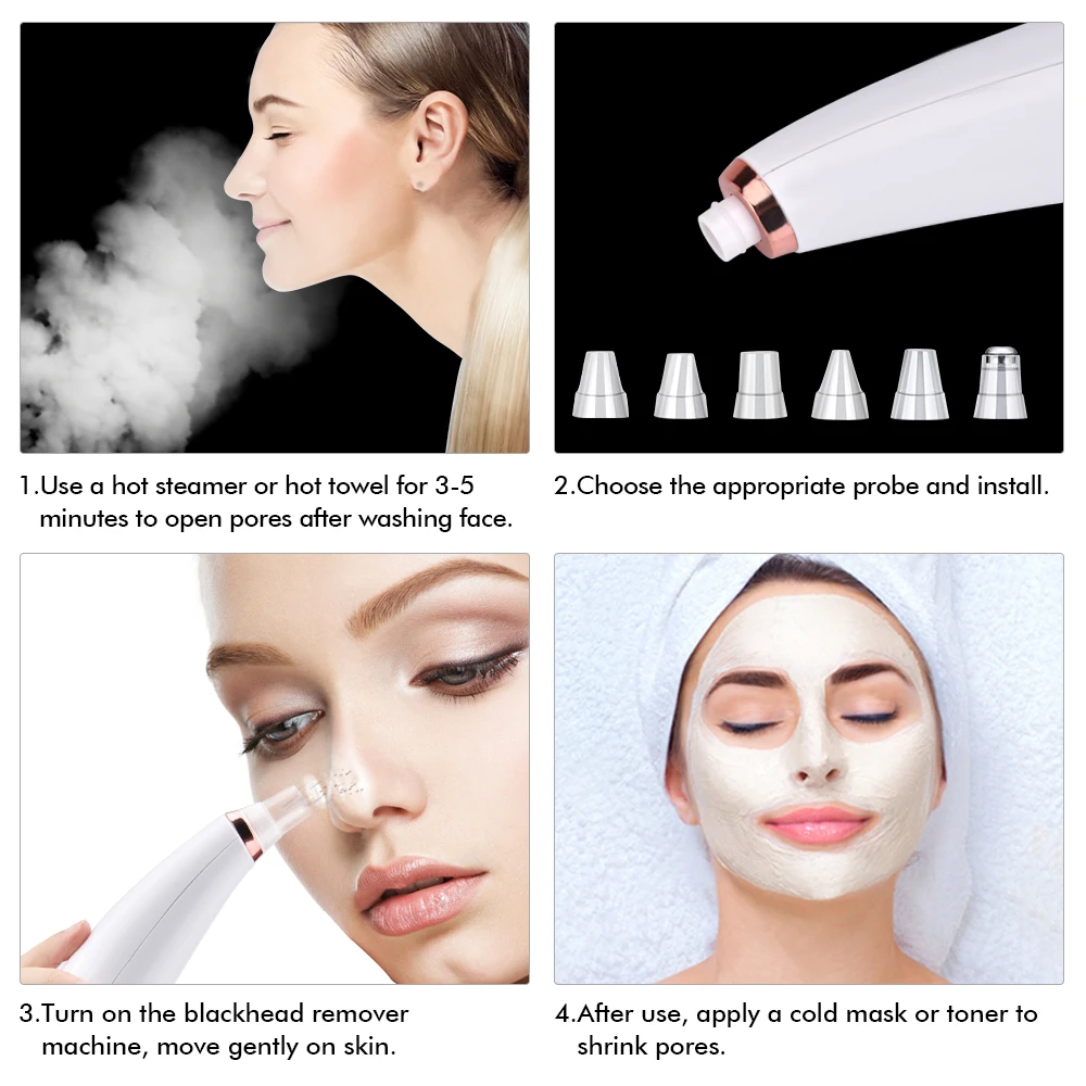 Blackhead Remover Pore Cleaner Vacuum Suction Peeling Acne Pimple Removal Nose Face Deep Cleansing Facial T Zone Beauty SPA | Красота и