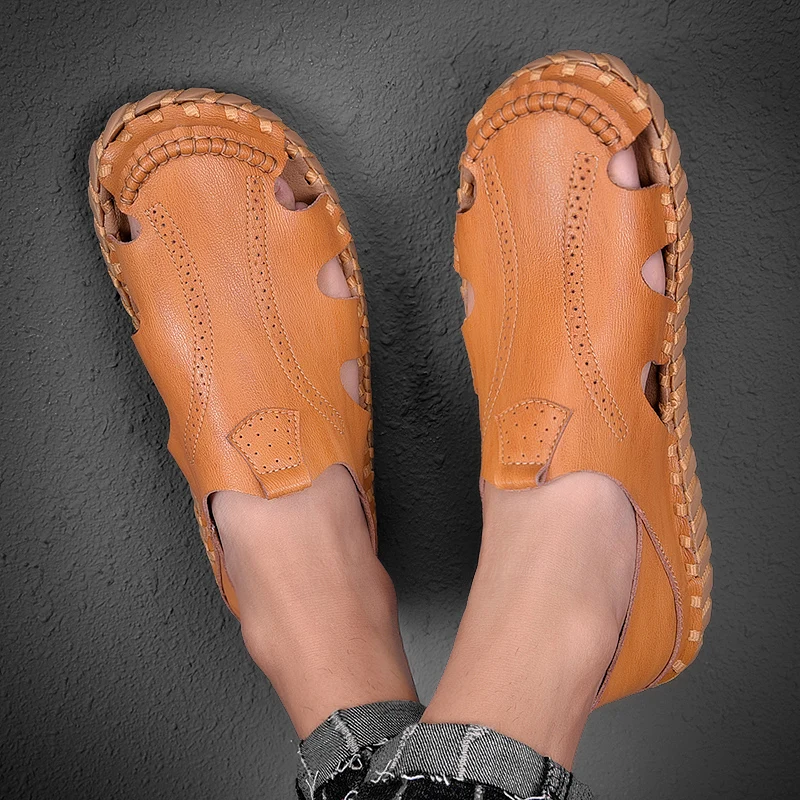 Сандалии мужские дышащие пляжная обувь с пряжкой Прошитые вручную гладиаторы