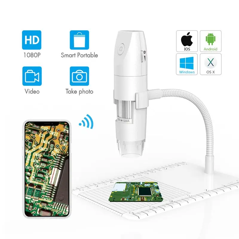 

Wireless Digital Microscope with WiFi USB Flexible Arm Observation Stand for iPhone Android PC