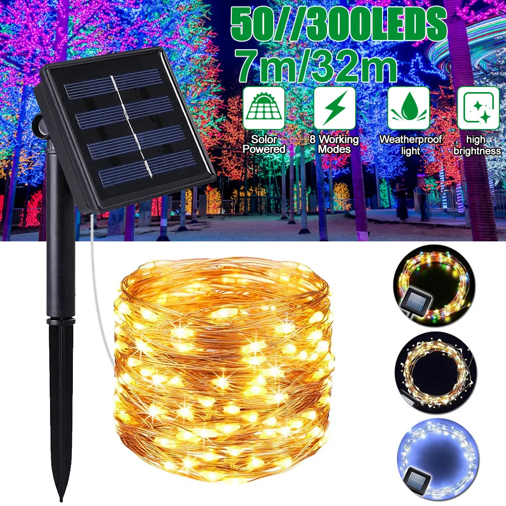 

Solar String Fairy Lights 7m 50LED /32m 300LED Waterproof Outdoor Garland Solar Power Lamp Christmas For Garden Decoration