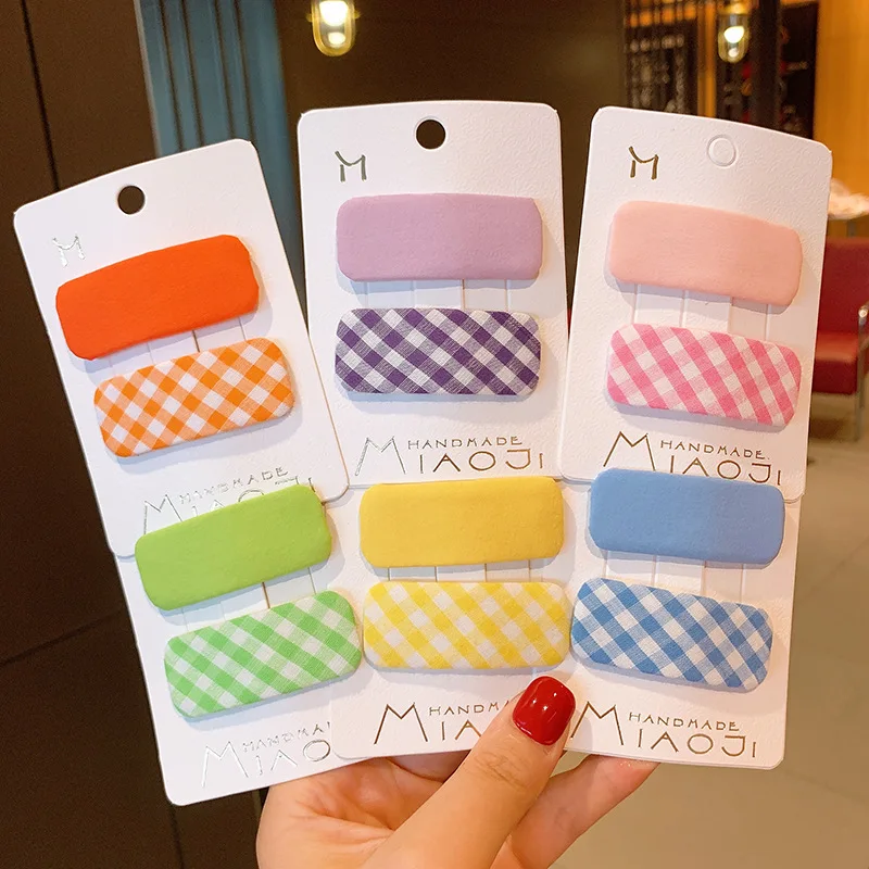 

2PCS/Set Korean Candy Color Hair Clips for Children Hairpins Barrettes Cartoon Square BB Clips Baby Girl Hair Ornament Headdress