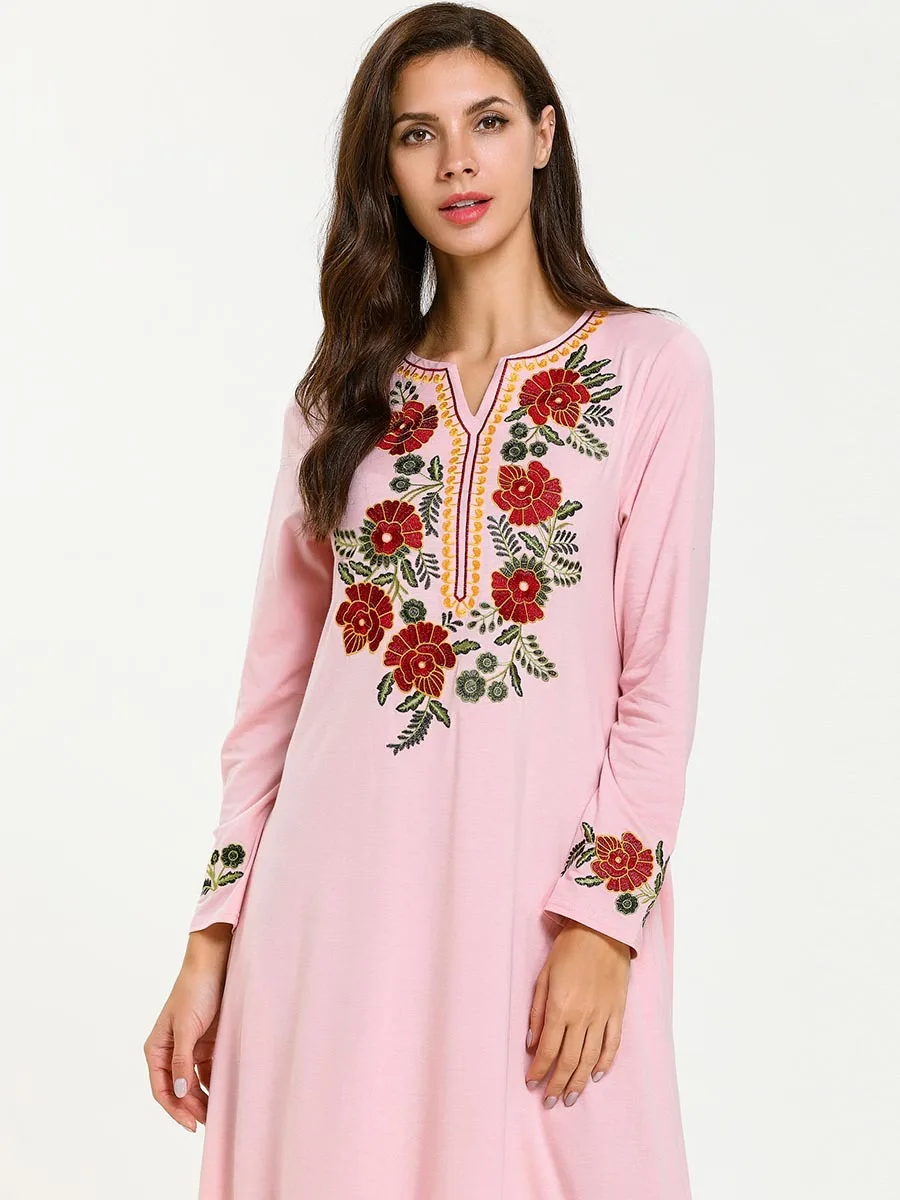 Женское платье макси с цветочной вышивкой длинным рукавом размер d мусульманское