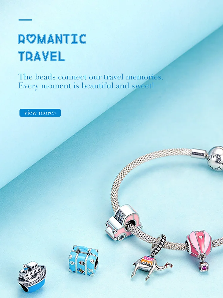 Подходит для браслета Pandora, серебро 925, голубой эмалированный чехол для путешествий, бисер S925, облако, самолет, карта, флаг, ствол, подвески для ювелирных изделий DIY