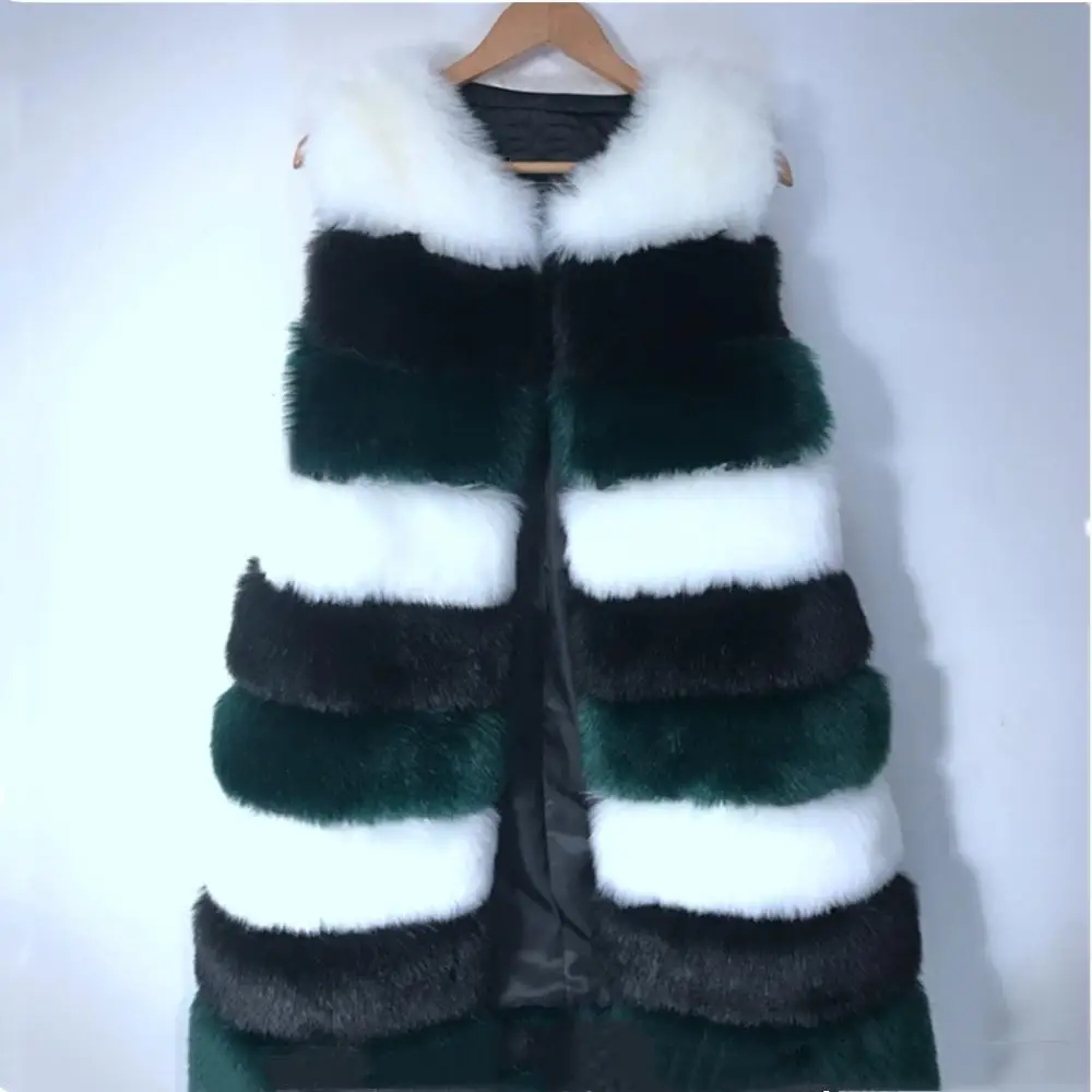 Women Autumn Winter Coat Overcoat Warm Fur Vest Jacket Sleeveless Faux Fur Vest Coat Women Patchwork Color Fake Fox Fur Vest