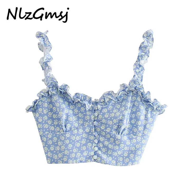 

Nlzgmsj Za Camis Women 2021 Summer Camisole Tops Ruffles Sexy Tube Tops Floral Printing Cropped Sleeveless Vest 202106