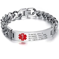 medical alert id stainless steel bracelet diabetes epilepsy alzheimers allergy sos jewelry free engraving