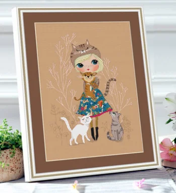 A little girl who loves reading Counted Cross Stitch Kit stitch RS cotton with cross Happy series - love cat | Дом и сад