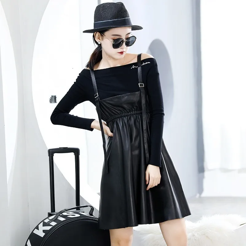 Новинка Весна 2020 Черная Женская кожаная нерегулируемая короткая юбка из овечьей