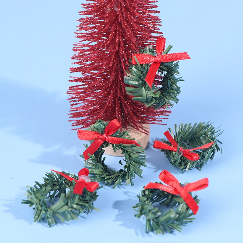 

5Pcs 1:12 Dollhouse Miniature Christmas Garland Wreath Model Baking Decoration Dollhouse Decor Accessories