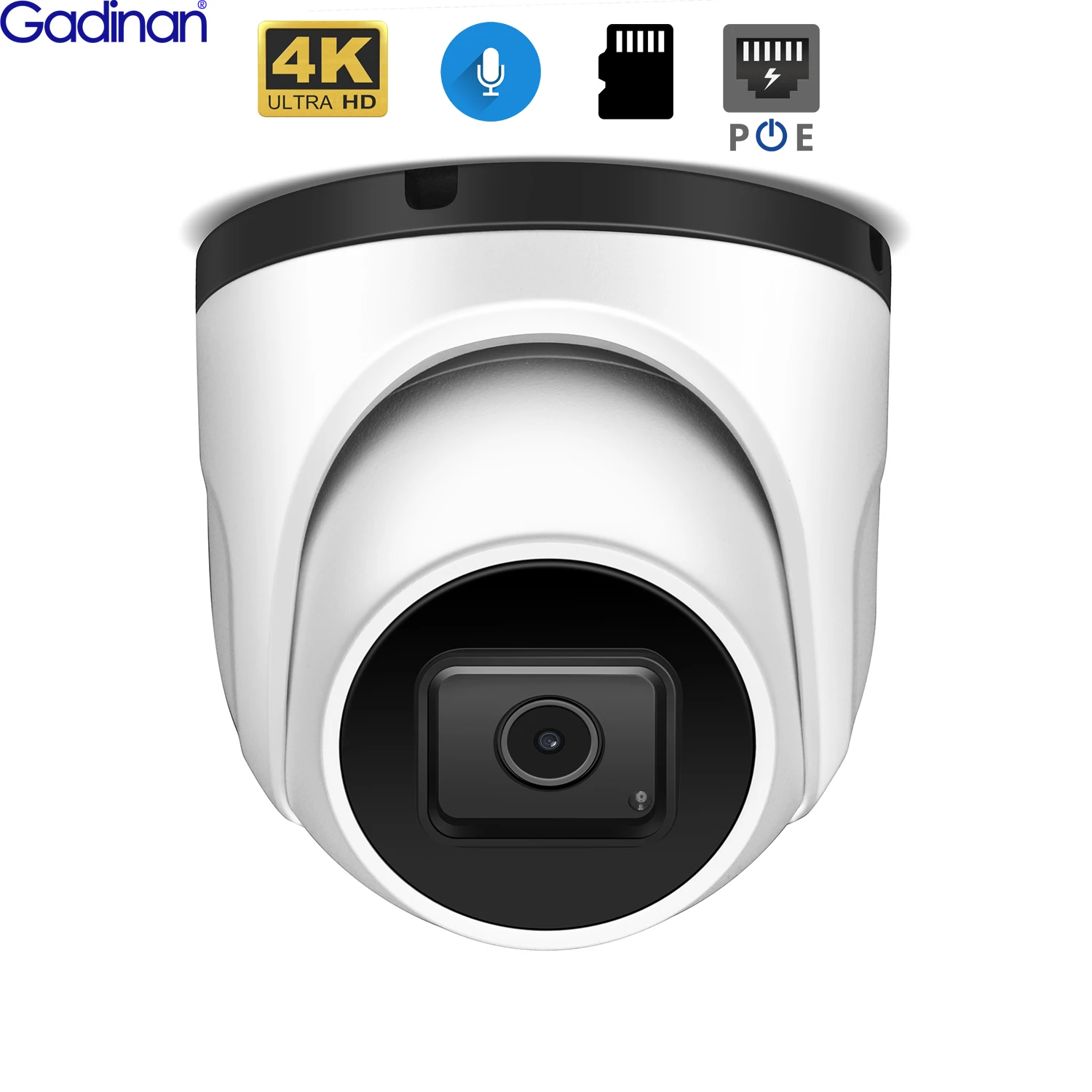 Купольная камера видеонаблюдения Gadinan 4K POE H.265 8 Мп слот для sd карты аудио