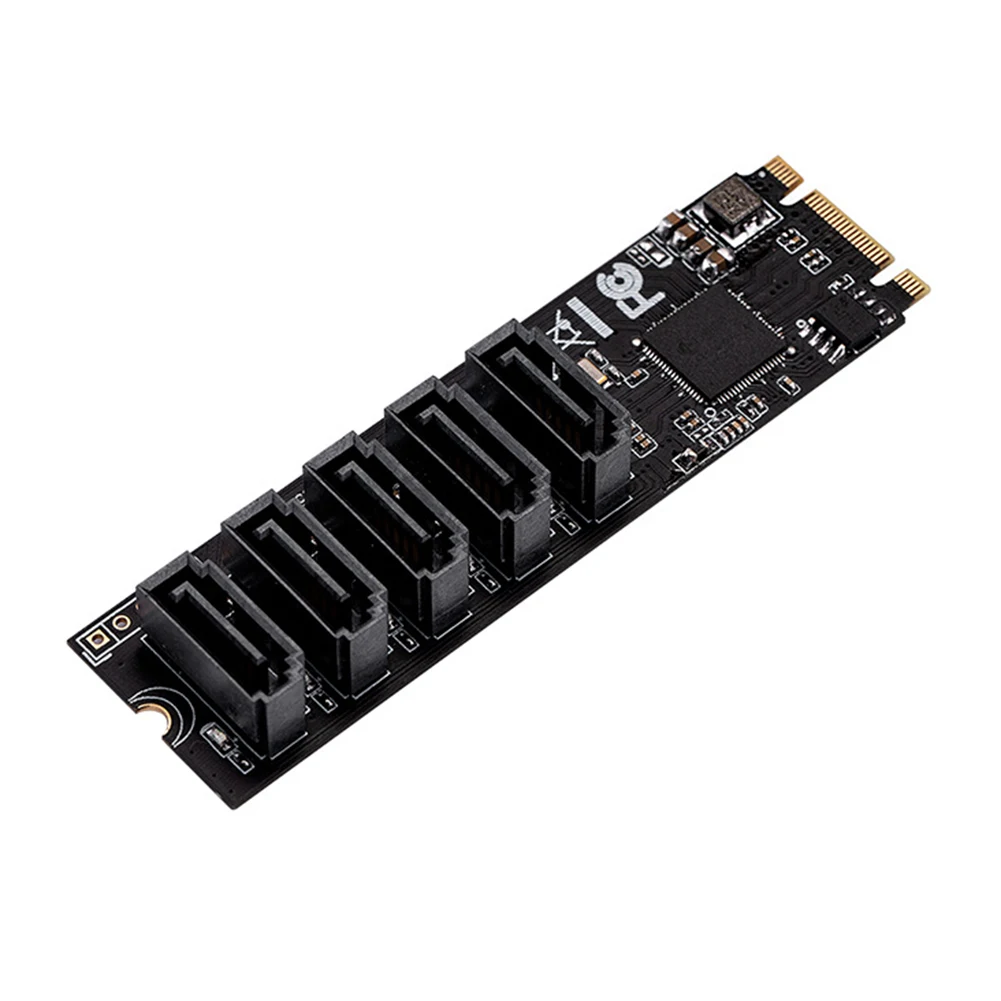 

M.2 PCIE 3.0 to 5 Ports SATA III Adapter 6G M.2 NVME Solid State Drive Free Drive JMB585 Chipset Converter Card with SATA Cable