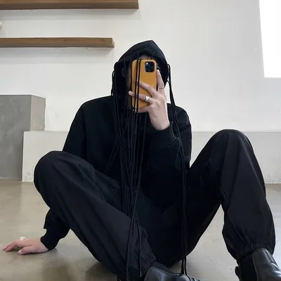 Large spring-style small crowd wearing rope ribbon design loose hoodie jacket fashion men's abstinence-wearing hoodie jacket